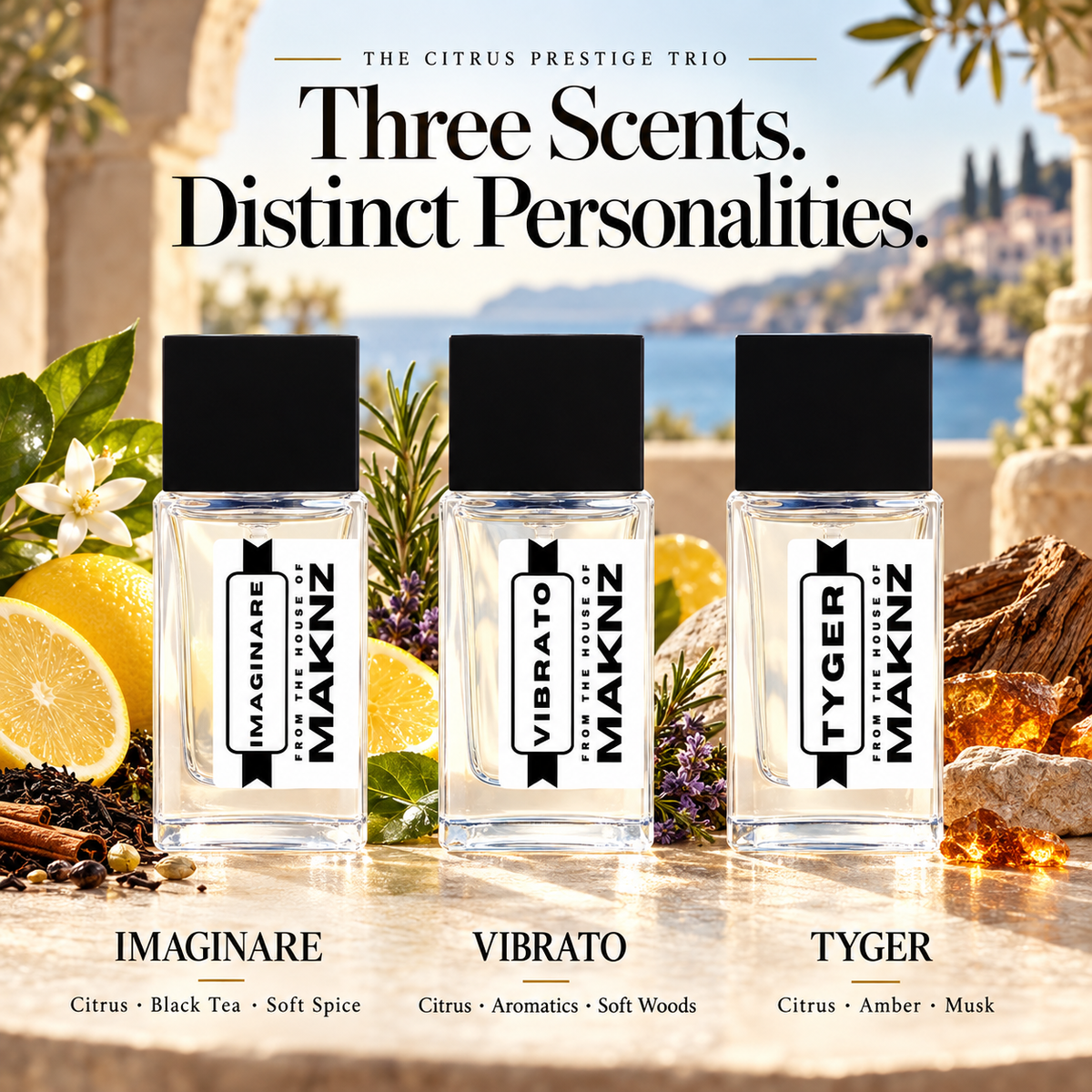 Citrus Prestige Trio: Imaginare, Vibrato and Tyger scent profiles