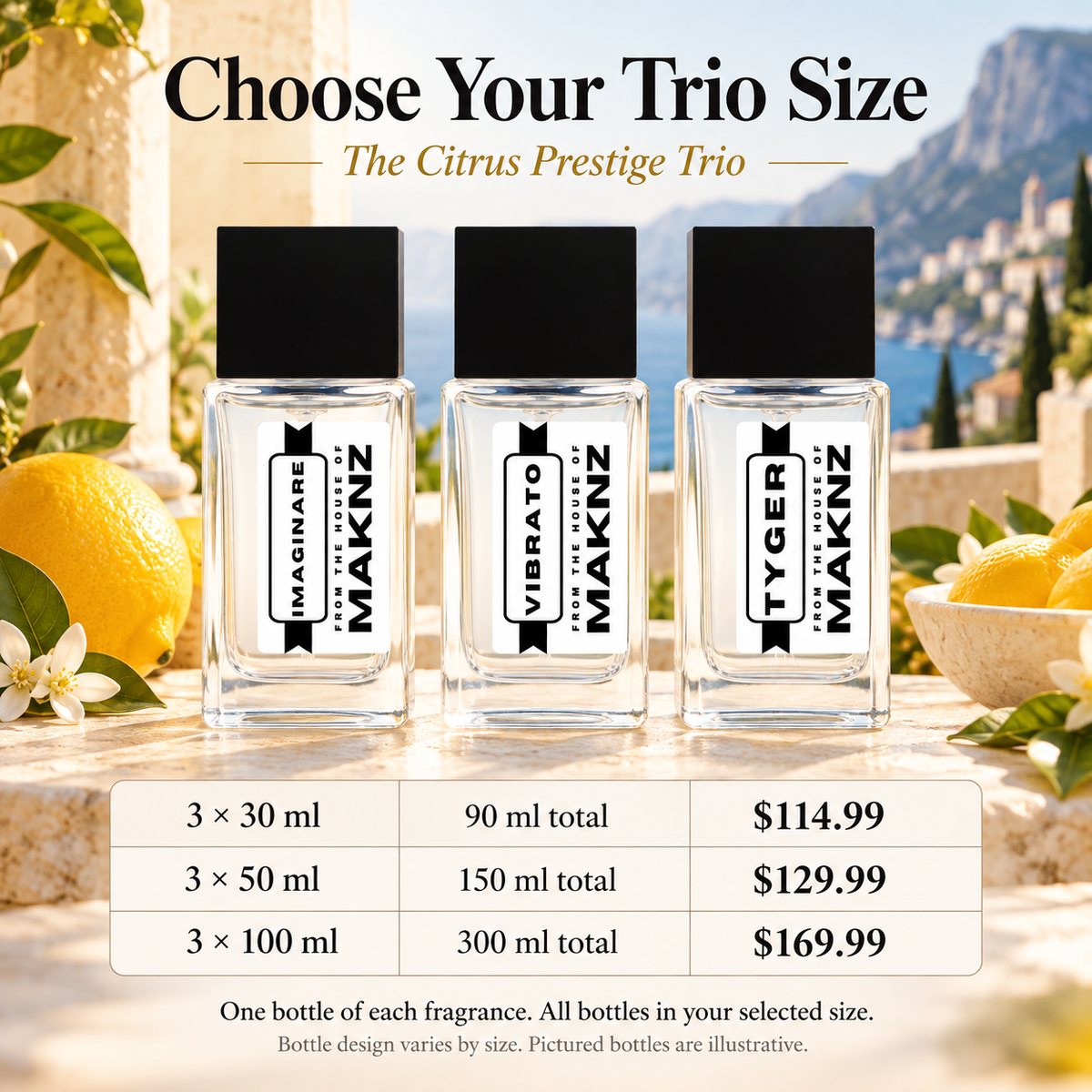 Citrus Prestige Trio: Imaginare, Vibrato and Tyger size guide