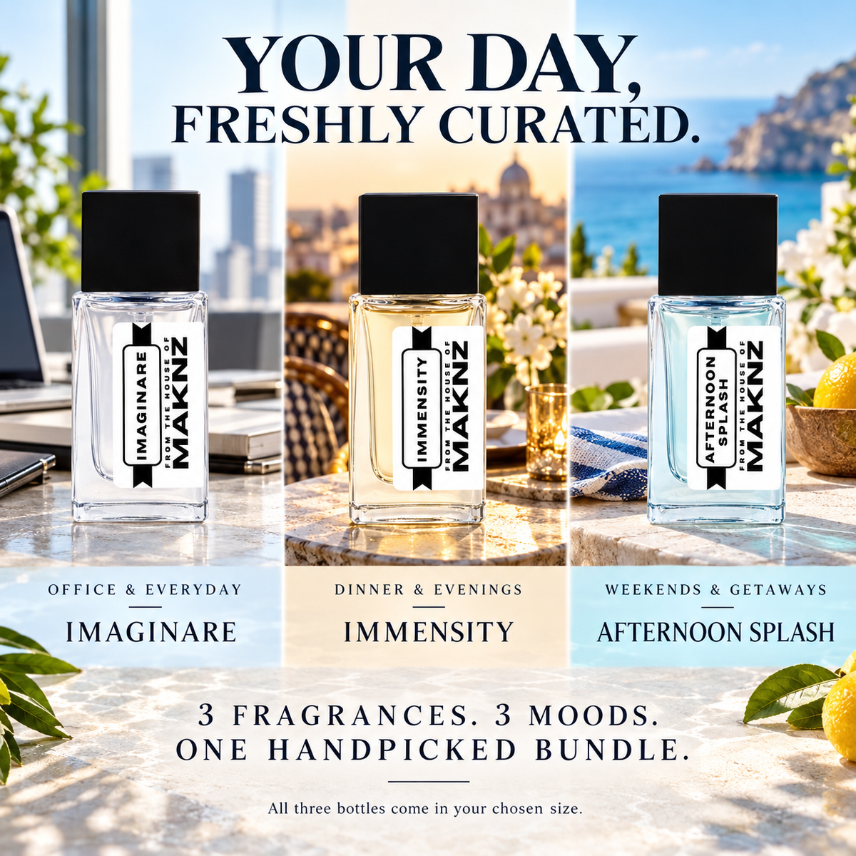 MAKNZ fresh fragrance rotation for office, evenings and getaways