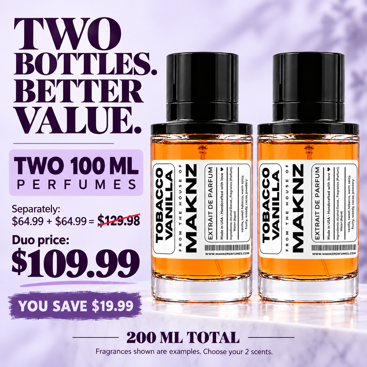 MAKNZ Luxury Gift Duo: two 100 ml perfumes for $109.99, save $19.99